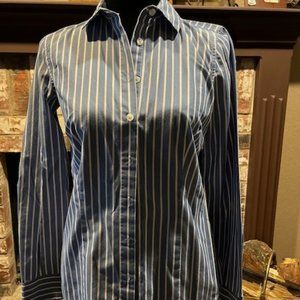 Denim Blue and White Striped Blouse - XS
